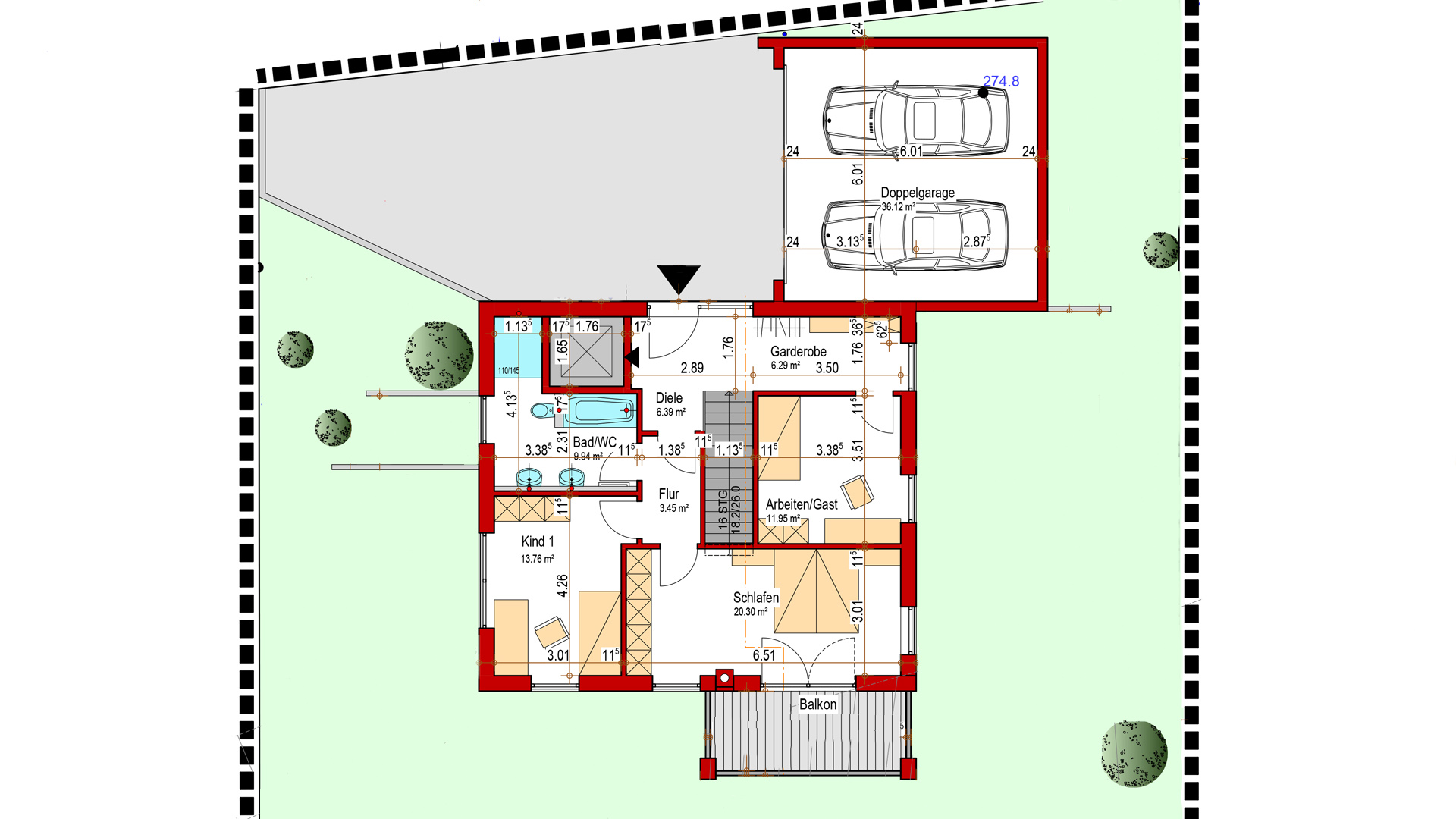 Morsbach: Baugrundstück mit genehmigtem Bungalow, Geplantes EG: 72 m² Wohnfläche mit Lift, und Doppelgarage