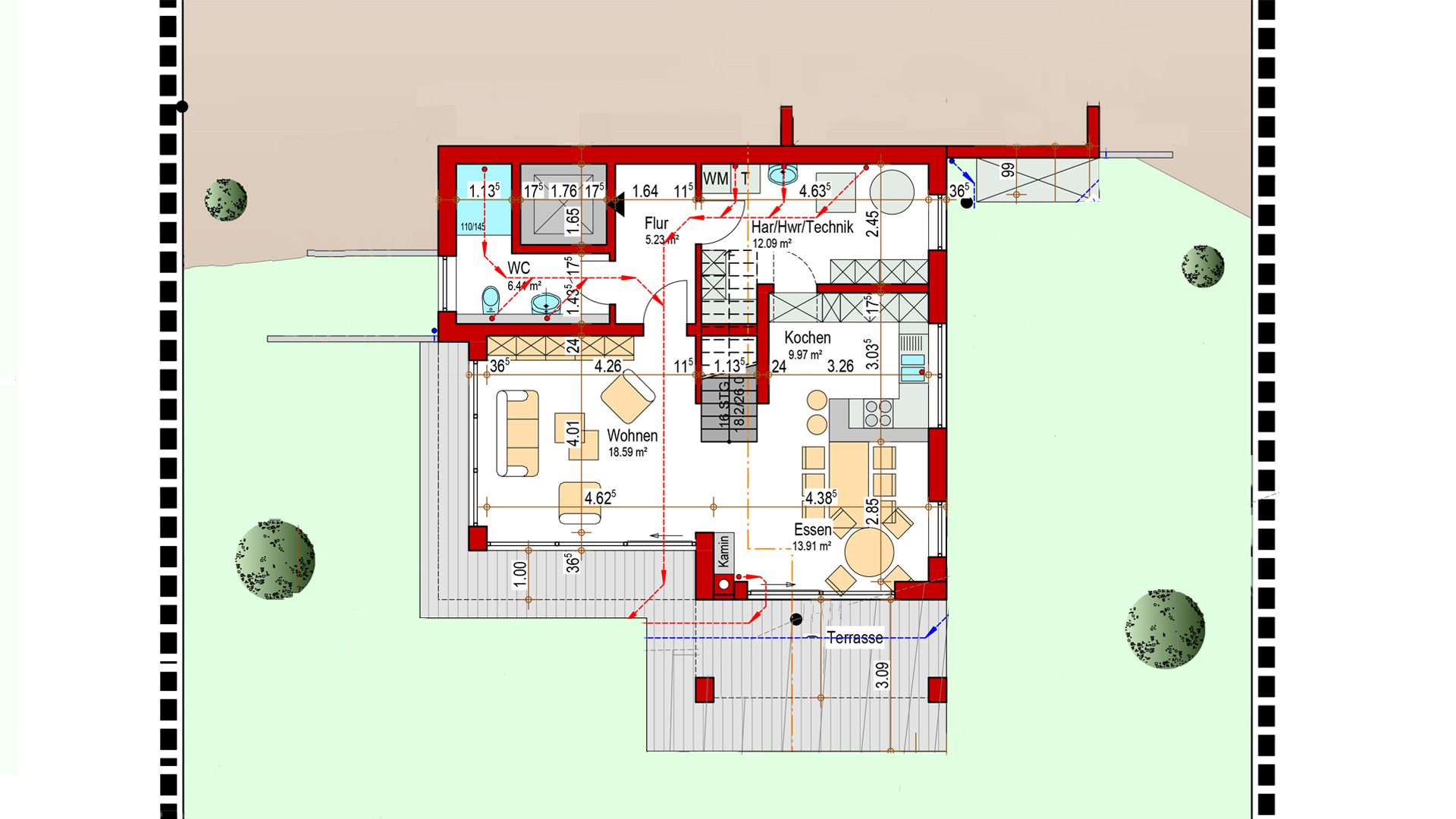 Morsbach: Baugrundstück mit genehmigtem Bungalow, geplantes UG: 66,2 m² Wohnfläche mit großer Terrasse