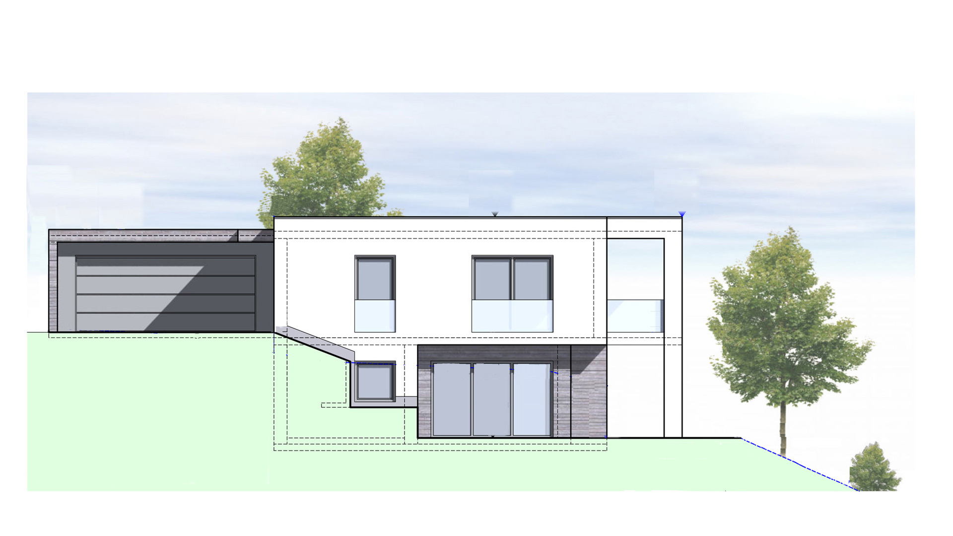 Morsbach: Baugrundstück mit genehmigtem Bungalow, Bungalow (Nord-West) mit Aussichtsterrasse