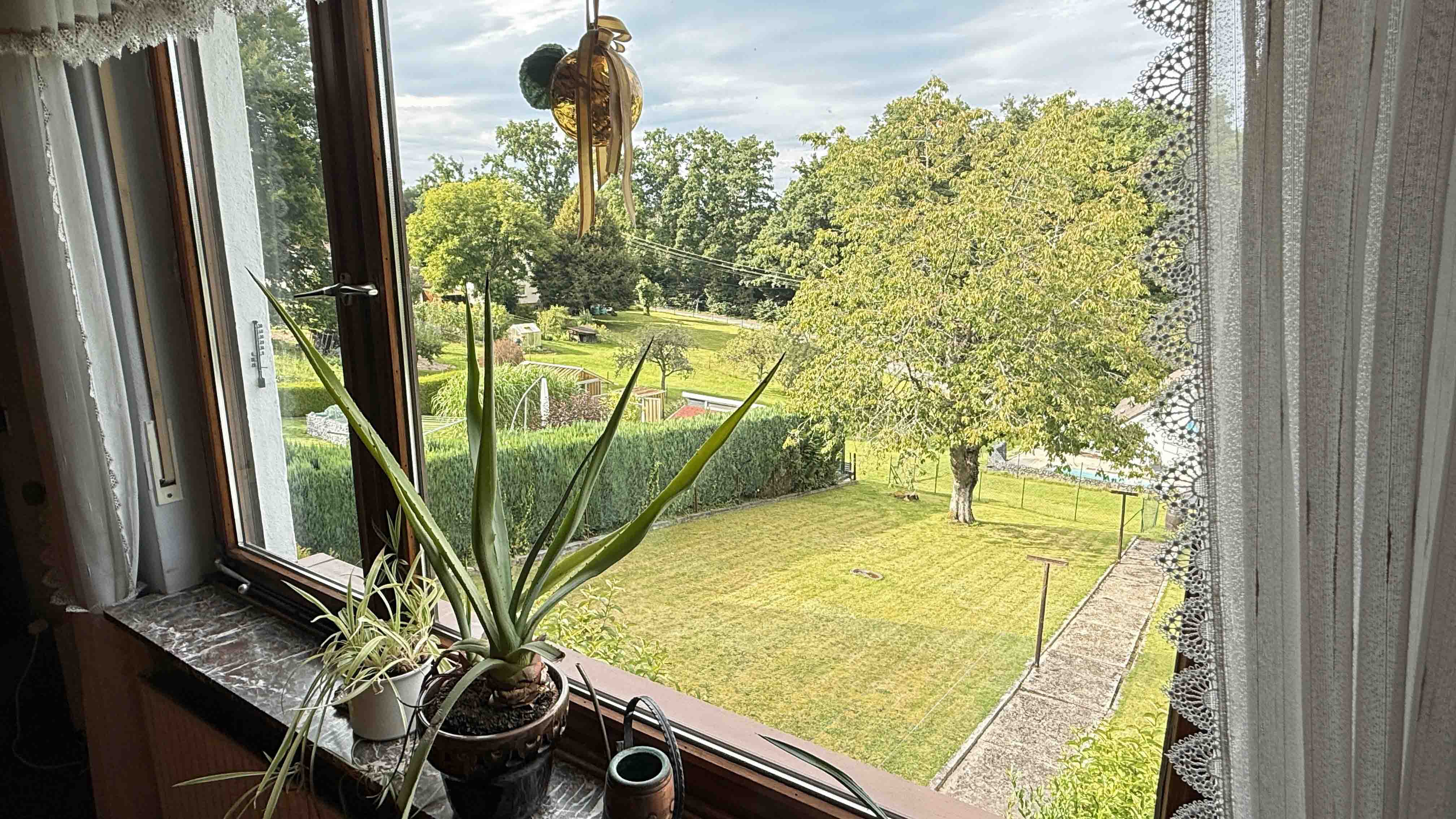 Wissen: Älteres EFH mit Garten, Garage und Dachterrasse, Holzfenster mit Doppelglas und Rollläden